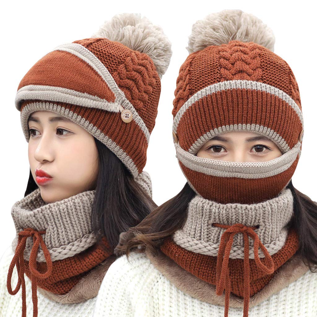 Czapka szalik zestaw unisex czapka z pomponem zimowa rozciągliwa ciepła dzianina czapka dzianinowa czapka zimowa elastyczna dla kobiet mężczyzn dziewcząt chłopców dorosłych dzieci, Kaffee, jeden rozmiar