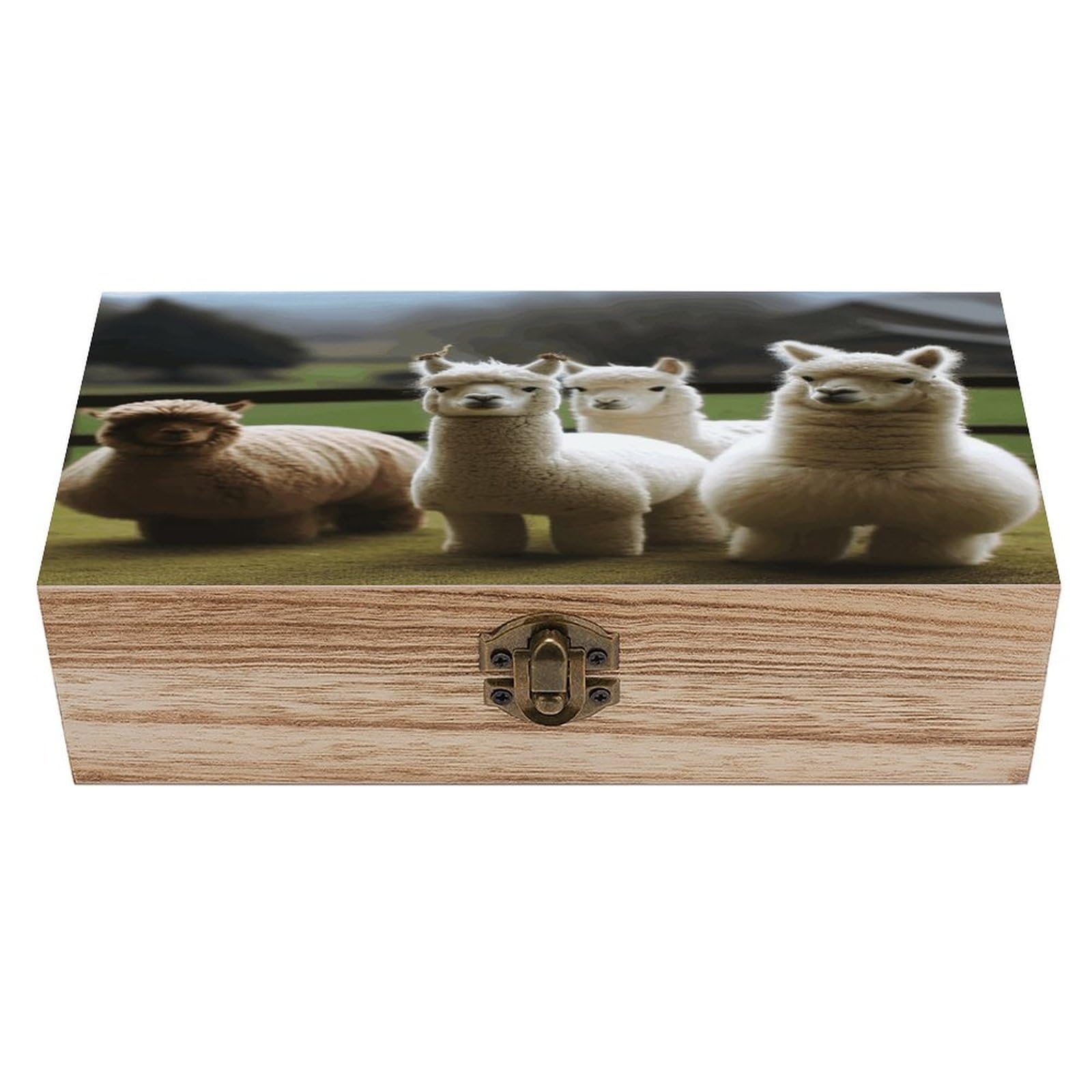 VstaDank Alpaca Family Wooden Storage Box Wooden Keepsake Box with A Hinged Lid Fashion Memory Treasure Boxes Decorative Jewelry Case for Crafts Photo Home Decor Wood Gift Box