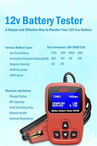 Miniatura 5 de OS760 12V Probador de batería de coche Automotriz 100-2000 CCA Probador de carga de batería de arranque automático Herramienta de escaneo Analizador