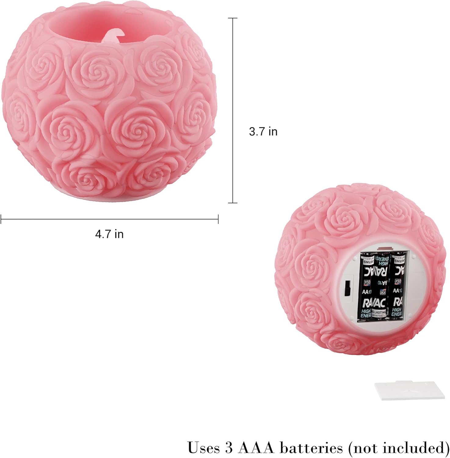 Lavish Home LED Candle with Remote Control-Rose Ball Design Scented Wax, Realistic Flickering or Steady Flameless Sphere Light-Ambient Home Décor, (L) 4.7”x (W) 4.7”x (H) 3.7”, Pink