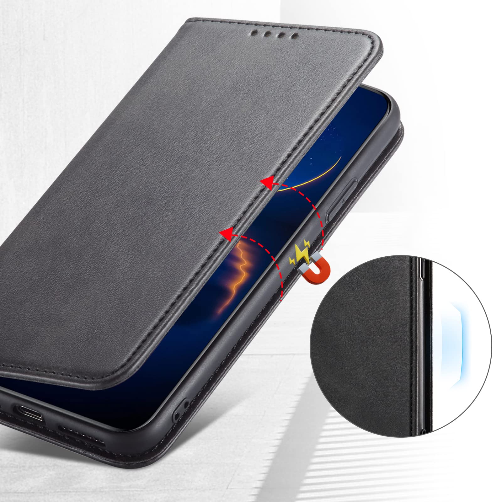 DENDICO Cover per Huawei Mate 20 Lite, Antiurto Custodia a Libro in PU Pelle, Protettiva Portafoglio Cover con Supporto per Huawei Mate 20 Lite, Nero