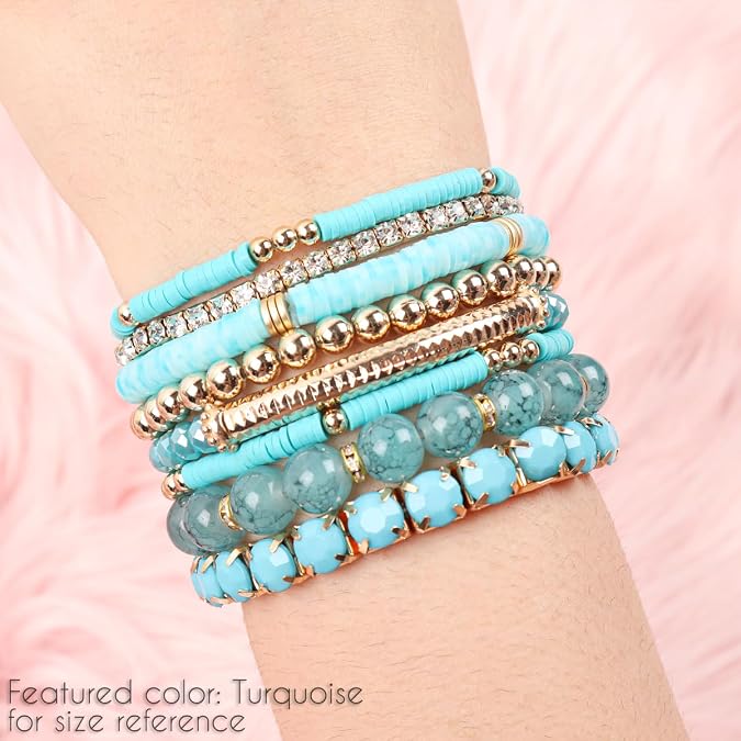 RIAH FASHION Multi Color Stretch Beaded Stackable Bracelets - Layering Bead Strand Statement Wrap Bangles