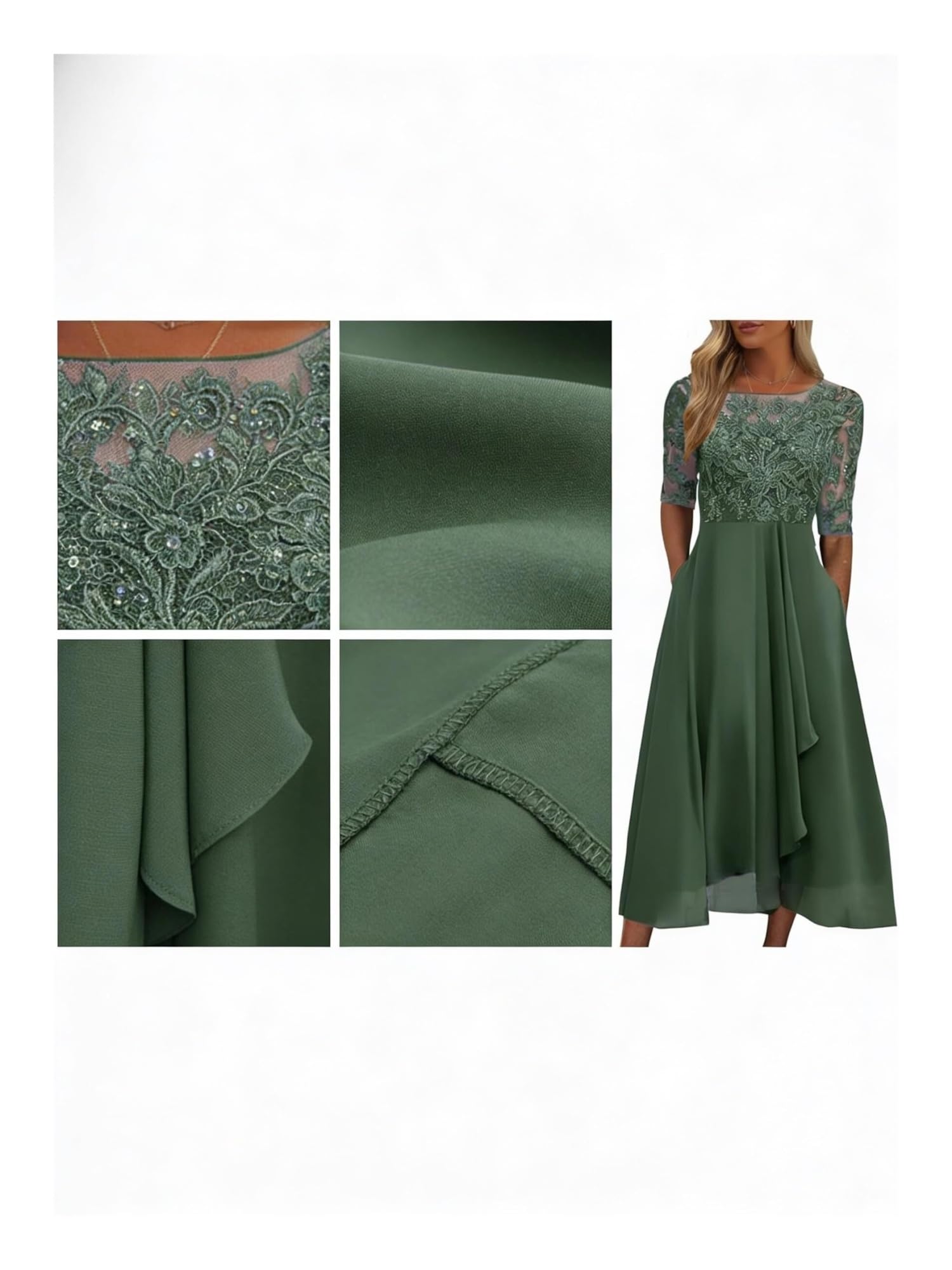 Générique Robe d’invitée de Mariage · Robes de Cocktail Femmes Bourgogne Dentelle Mousseline Mi-Longue Manches 1/2 Coupe A