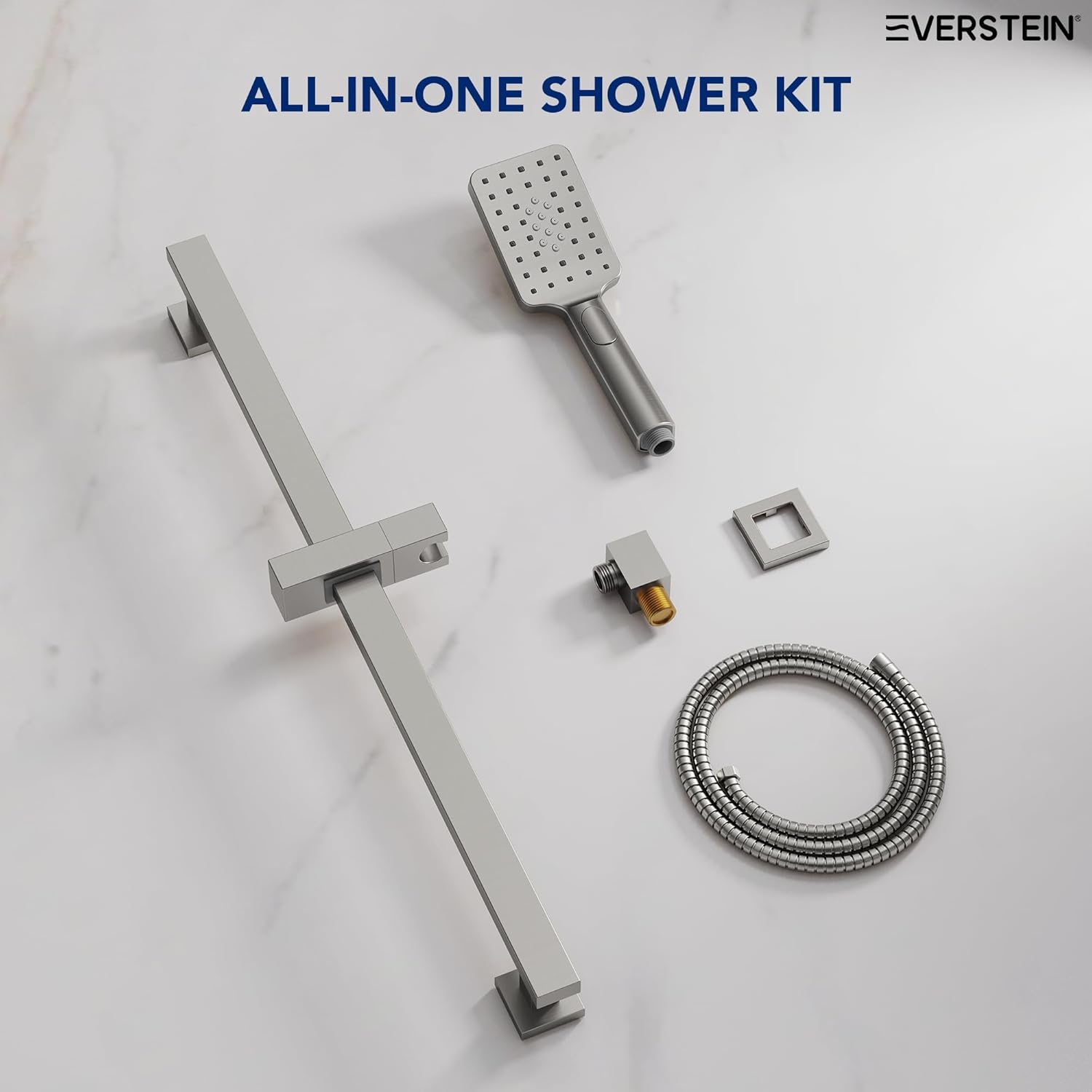 EVESTEIN Adjustable Hand Held Shower with Slide Bar, 3-Function Handshower Head with Hose, Brushed Nickel