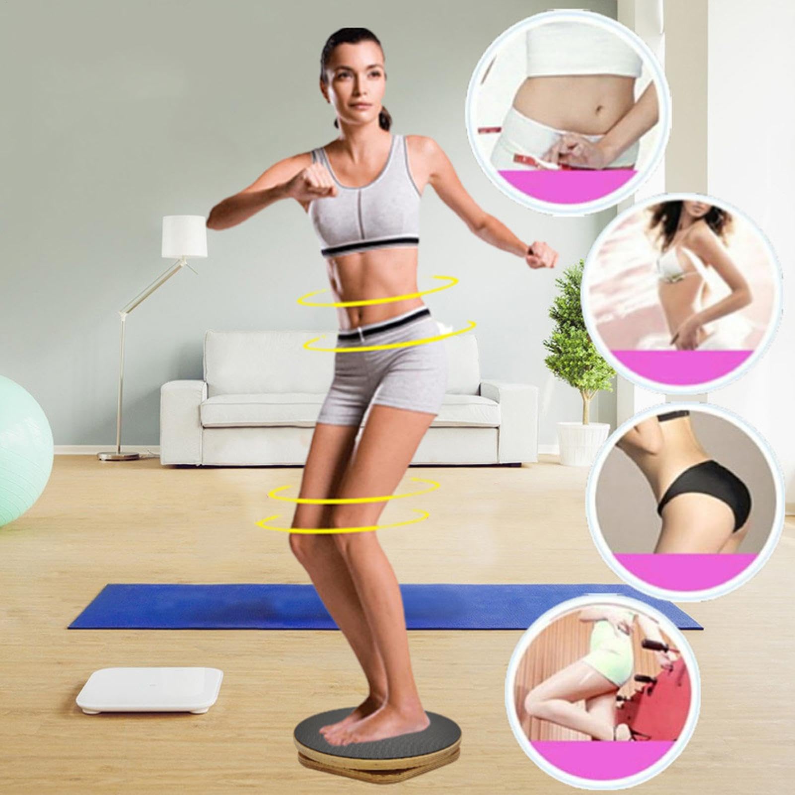 Máquina de ejercicios giratorios, placa giratoria de madera grande, tabla giratoria de madera para equilibrar la cintura, disco giratorio de madera maciza antideslizante para el hogar y el fitness