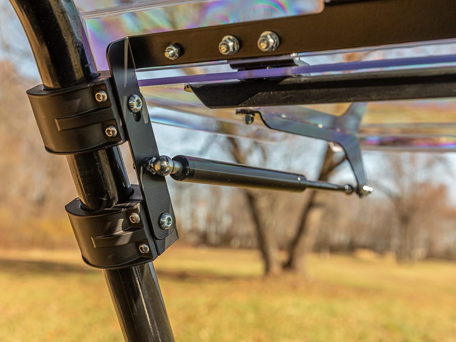 SuperATV Scratch Resistant Flip Windshield for 2014-2022 CFMOTO UForce 800, Made of 1/4" Hard Coated Polycarbonate, Comes Preassembled, Can be Closed, Vented, or Fully Open, USA Made