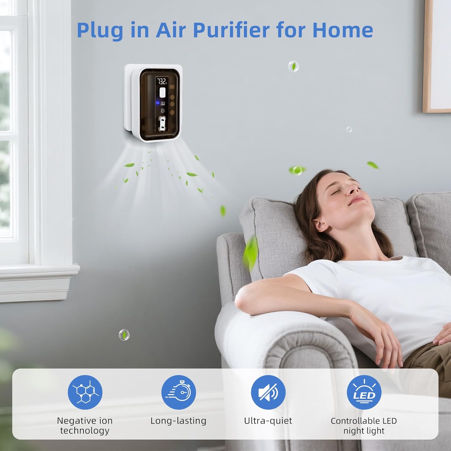 Cat Litter Deodorizer – Plug In Negative Ion Air Purifier for Litter Box Smell, Home, Kitchen & Bathroom, Ozone-Free, Quiet, Compact Air Freshener for Pets