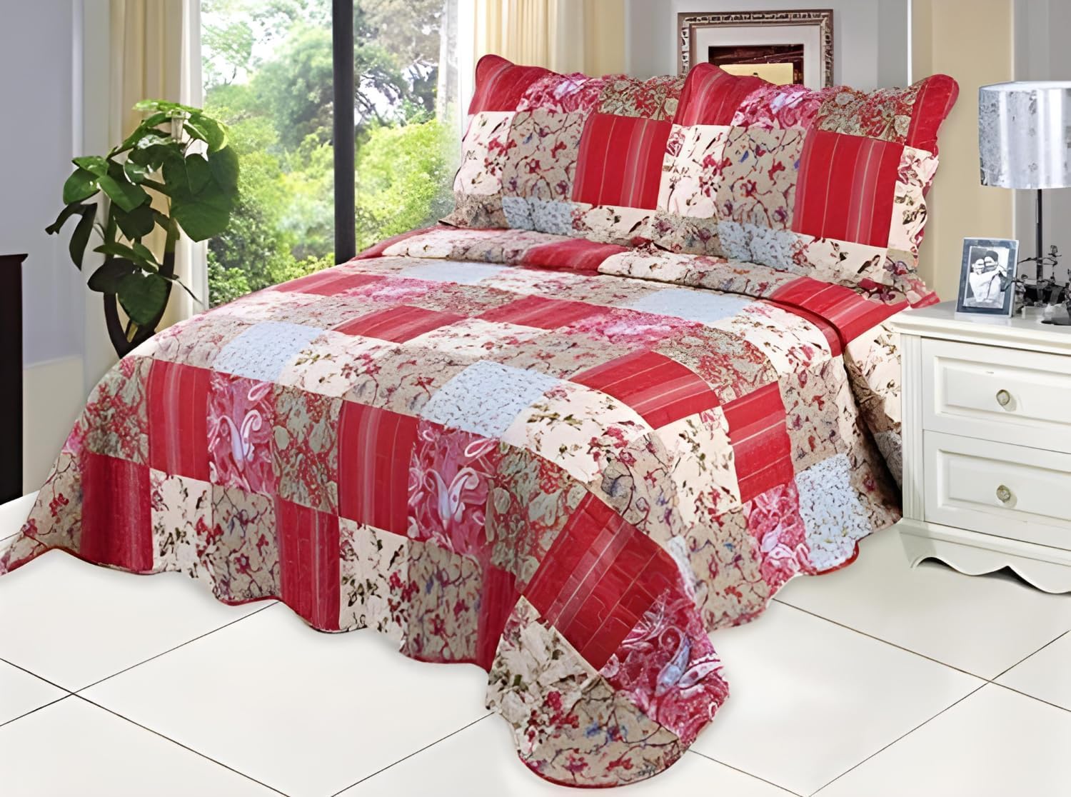 Set, Cotton Rich, Prewashed, Preshrunk; as Bedspread Bedcover Coverlet Bed Throw Spreads Full/Queen Size Bedspreads, Summer Quilts, Lightweight Summer Bedspreads F/Q Size