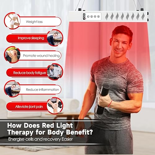 Miniatura 4 de RXCOFISLE Lámpara de terapia de luz roja, dispositivo de terapia de luz infrarroja cercana de 120 LED para cuerpo 660 nm y 850 nm, dispositivo de