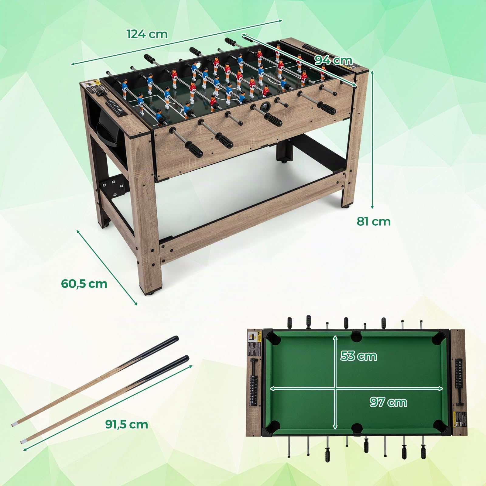 GOPLUS Mesa Multijuego Giratoria 2 en 1 con Billar y Futbolín