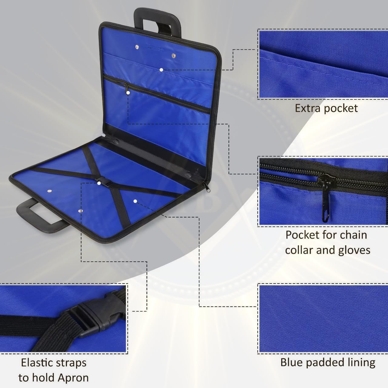 Masonic Regalia Blue Lodge Master Mason Full Dress Apron Case with Embroidered Square & Compass G Logo Includes Matching Large Size White Gloves