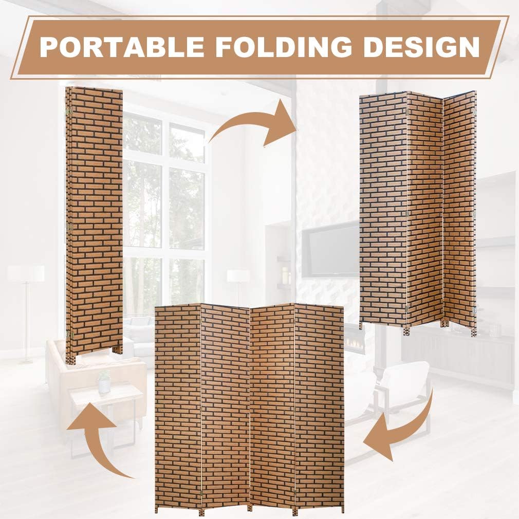 Room Dividers and Folding Privacy Screens 4 Panel 6 ft Foldable Portable Room Seperating Divider, Handwork Wood Mesh Woven Design Room Divider Wall, Room Partitions and Dividers Freestanding, Brick