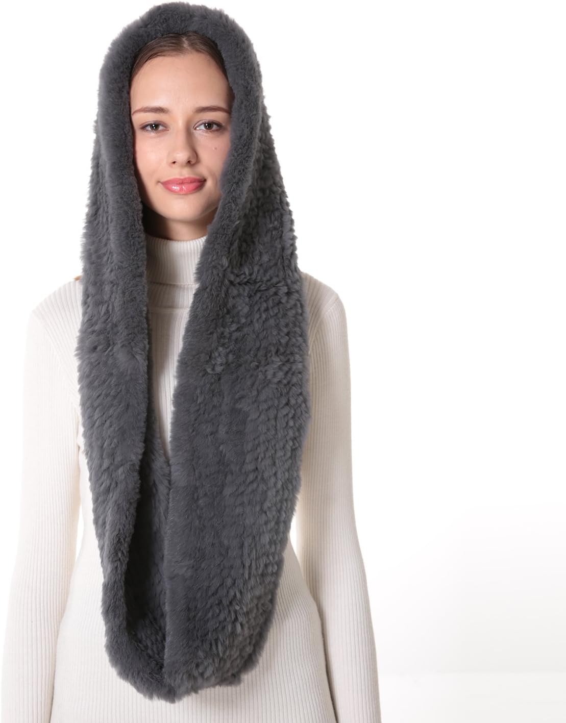Women's Rex Rabbit Fur Infinity Scarf with Hat