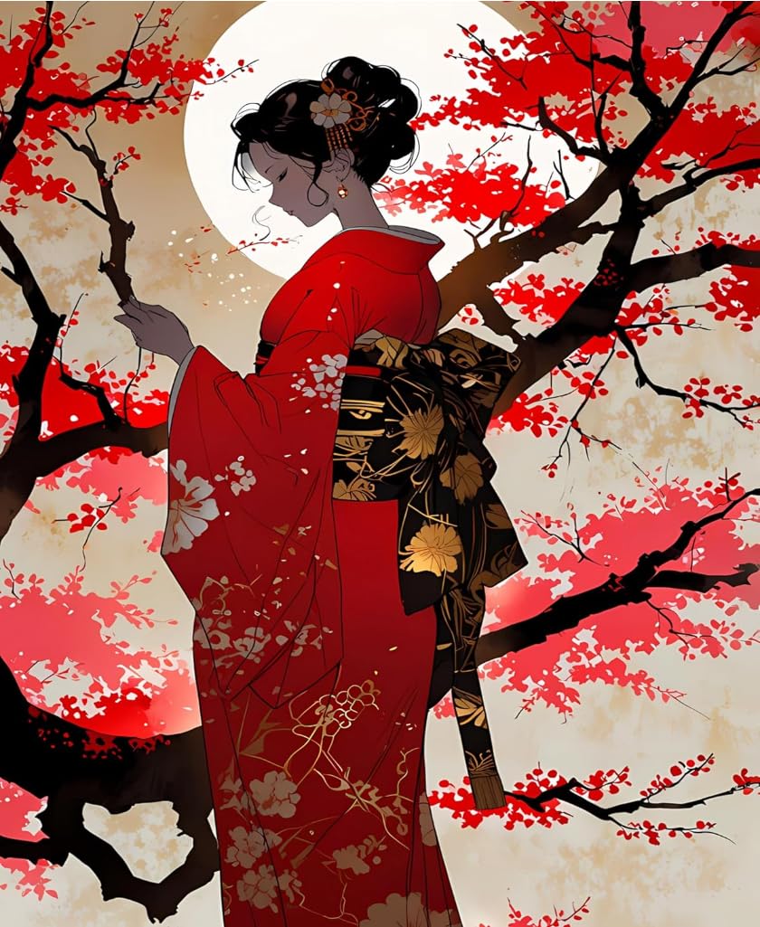 NAHUIGOOD Cross Stitch Kits for Adults, Stamped Cross Stitch Kits for Beginners, Needlepoint Cross-Stitch Patterns Embroidery Kits Arts and Crafts for Home Decor Japanese Geisha Paintings11Ct40X50Cm