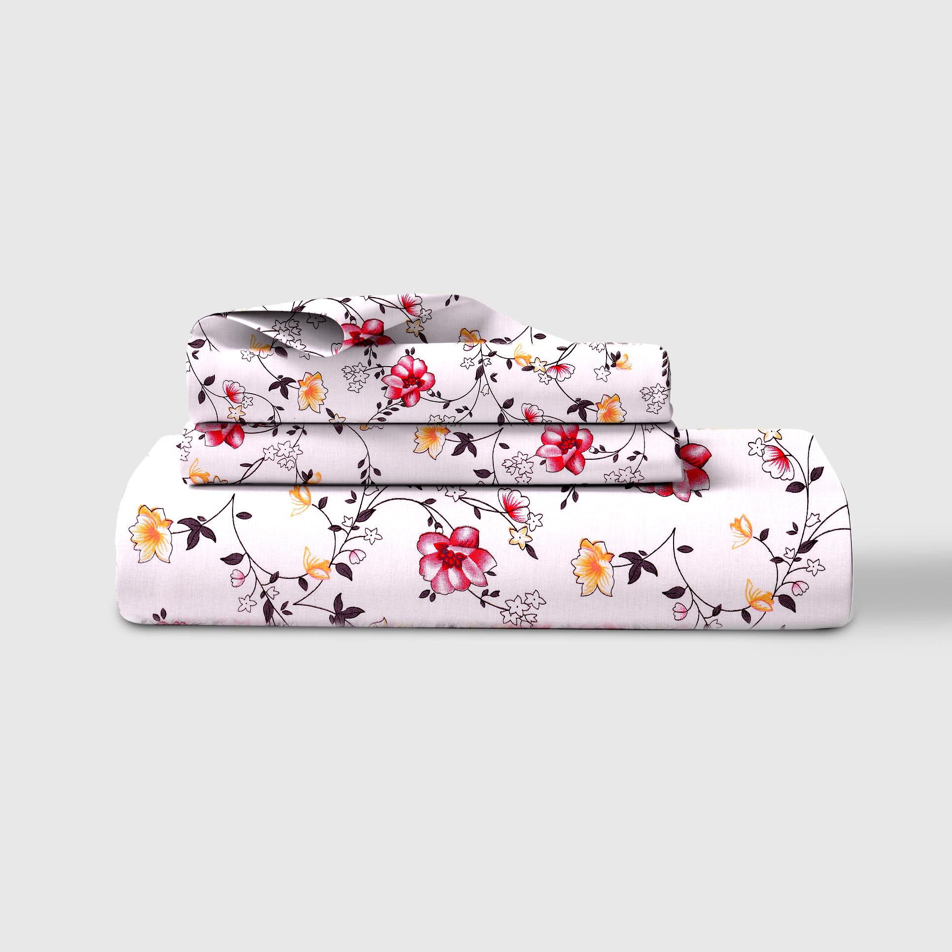 LINENWALAS 100% Cotton Fitted Bed Sheet for Single Size Bed, Printed All Around Elastic Bedsheet (36 x 78 Inches) with 1 Pillow Covers | 210 TC Soft, Breathable, Luxury Bedsheet (Reverie Bloom)