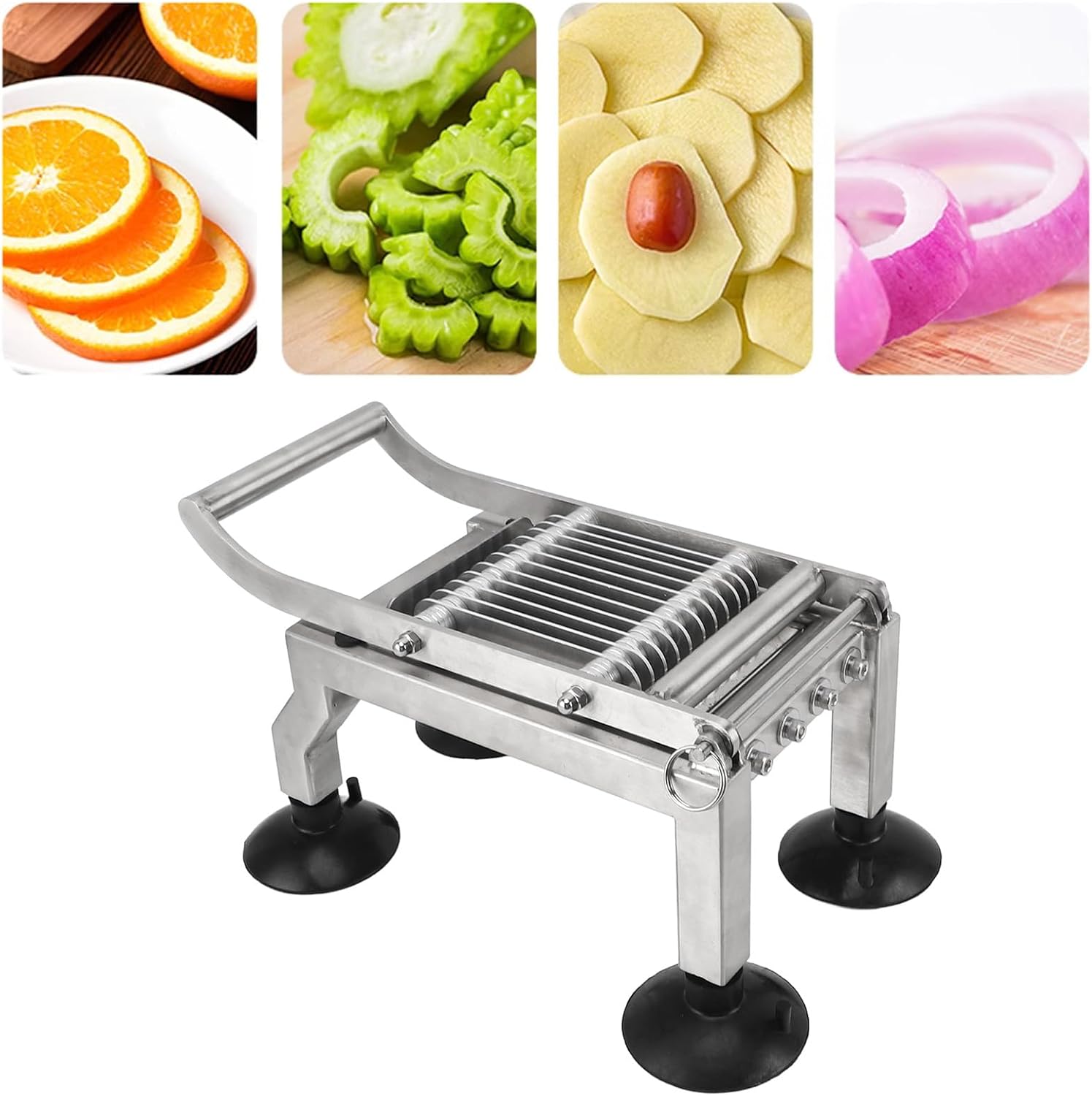 Food Cutter, Manual Anti Slip Rubber Suction Cup Washable Commercial Vegetable Cutter for Home (5mm)