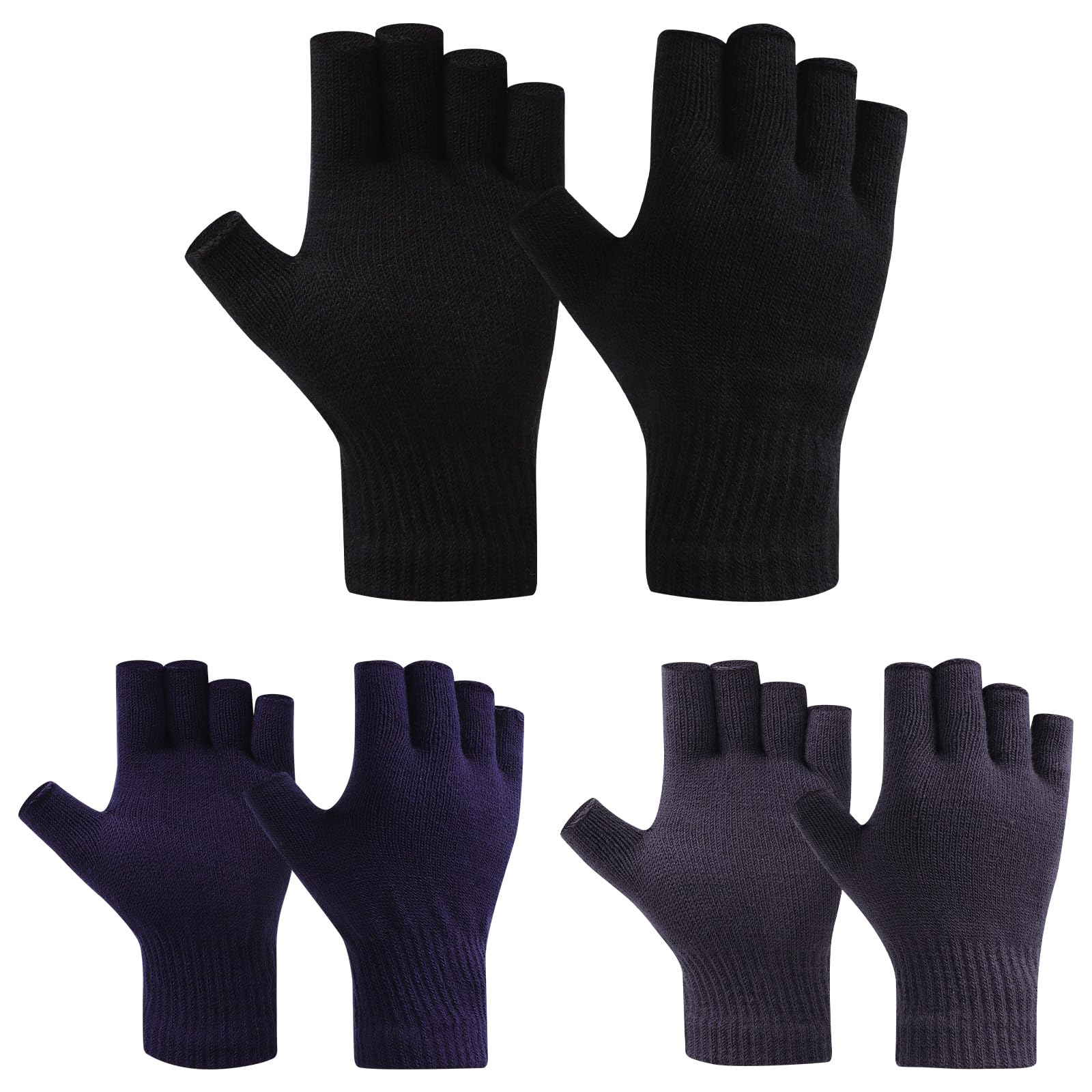 Fjquamitix Unisex C3 Fingerless Gloves For Women Men Thickened Knit Touchscreen Stretchy Mittens Multipacks For Working (, One Size)