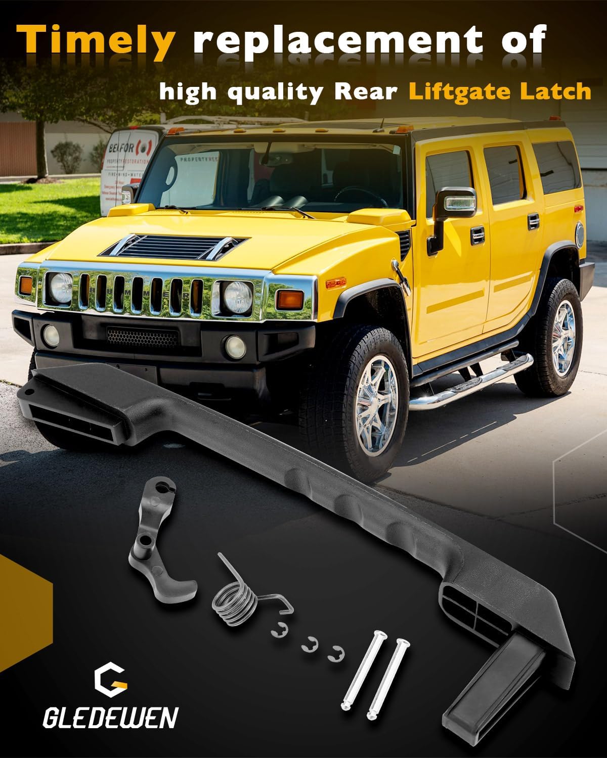 Tailgate Latch Handle Kit, Compatible with 2003-2009 Hummer H2, Textured Black Exterior Tail gate Door Handle, Replace# 97503, 1513544, 13767004, Rear Liftgate Latch Lever Repair Set Assembly