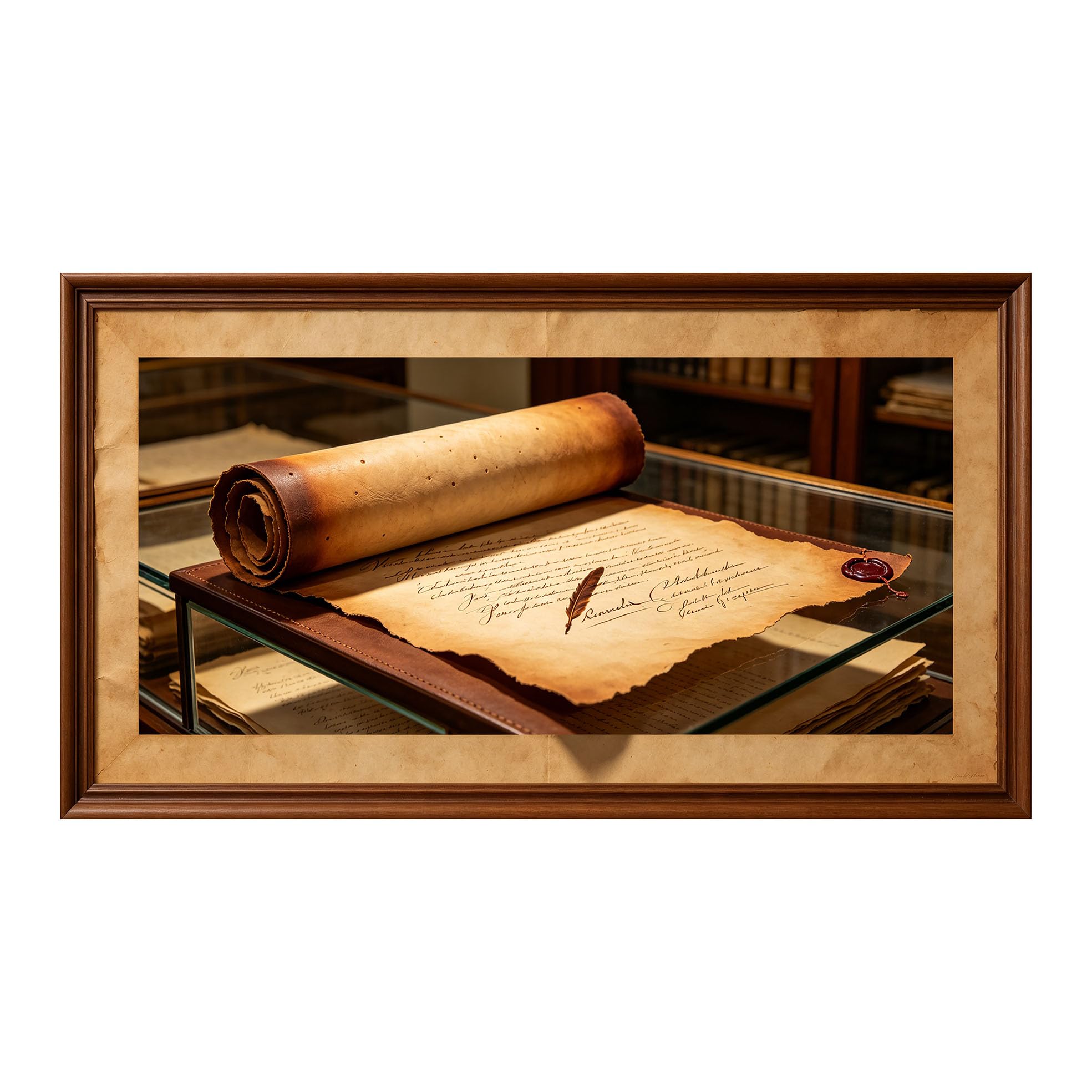 Yzpallescene 3D Framed Wall Art 50cm×100cm Antique Parchment Manuscript Retro Calligraphy Scroll Large Size SelfAdhesive Removable Wall Decor Prints Artwork for Living Room Bedroom Office
