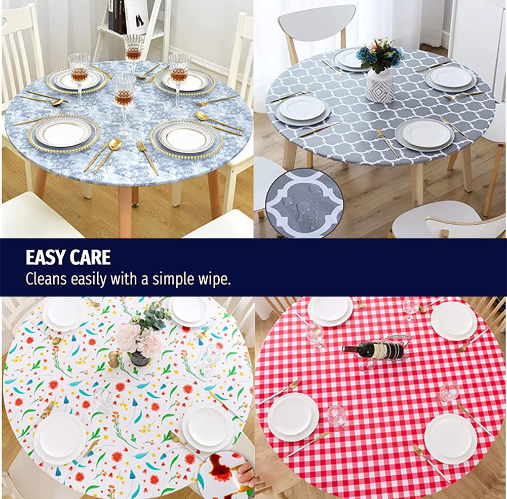 Jacquard Mantel de Elástica Ajustada Protector de Mesa con Bordes Impermeable Cubierta de Mesa Resistente a Agua 180cm Corte Entallado Redondo Blanco