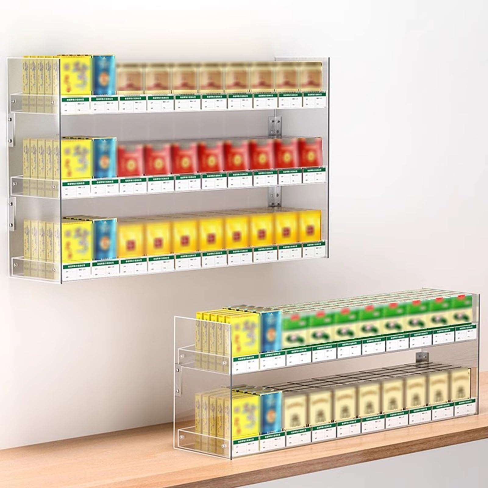 Generisch Zigarettenhalter aus Acryl mit Mehreren Schichten, Wandmontage, automatischer Schieber, Organizer für Schränke, effiziente Tabakvitrine, platzsparende Aufbewahrungslösung