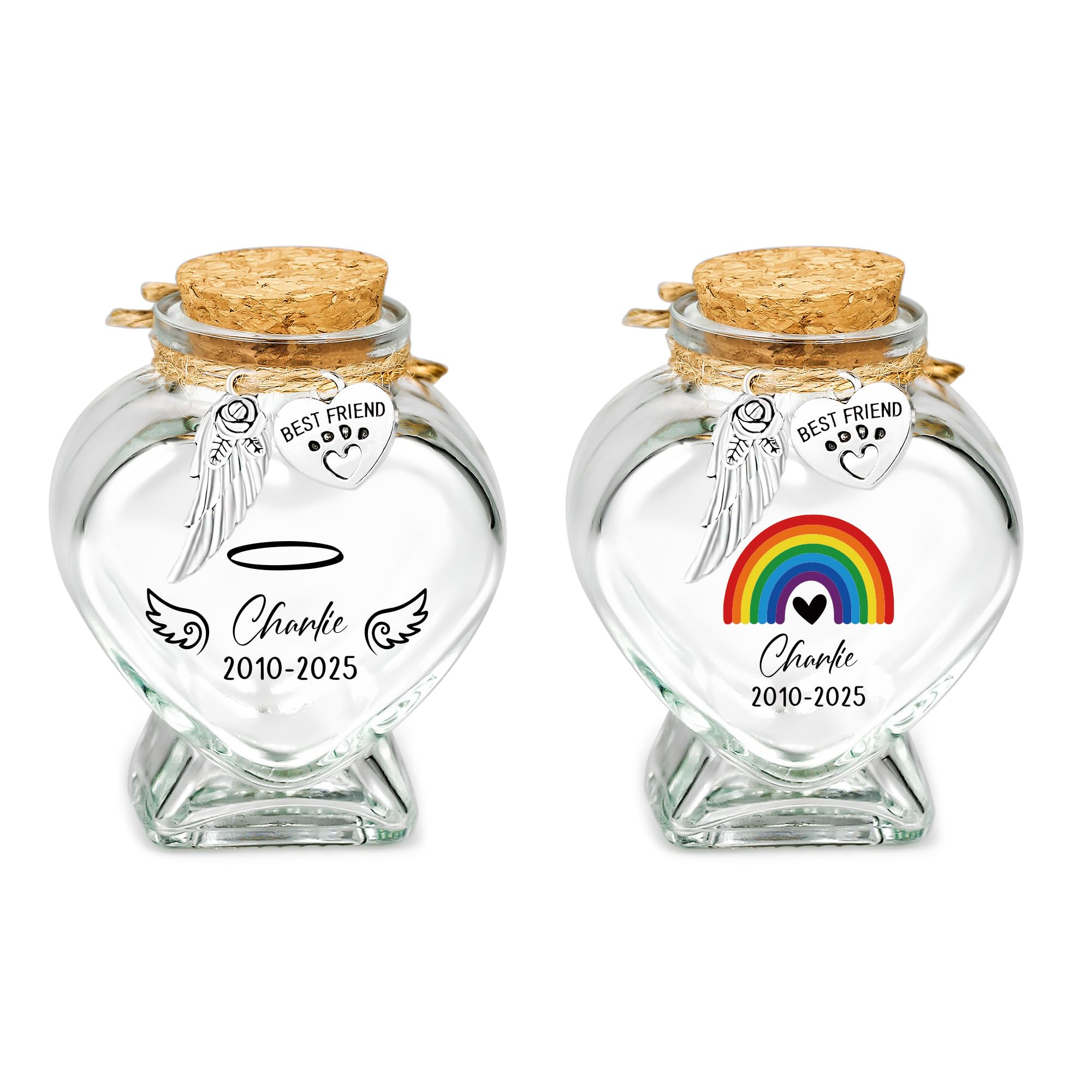 Gredstar Personalised Pet Hair Keepsake Jar, Set of 2 – Customizable Glass Memorial Bottle for Dog & Cat Ashes, Fur or Whiskers, Sympathy Remembrance Gift