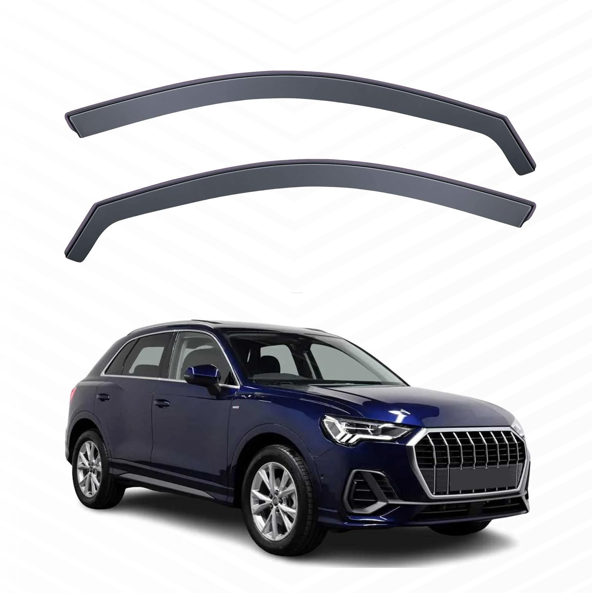 Deflettori per finestrini anteriori per auto compatibili con Audi Q3-5 porte - Anno 2019 - in poi - Colore fumoso - Installazione interna trasparente