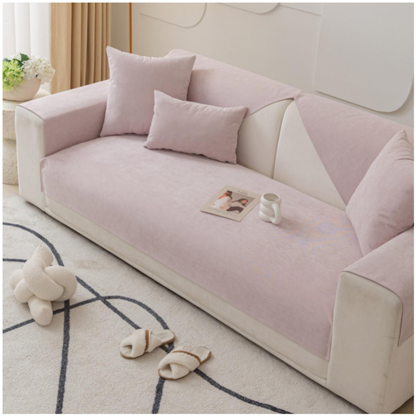 Housse de canapé imperméable contre les taches de liquide pour angle rose