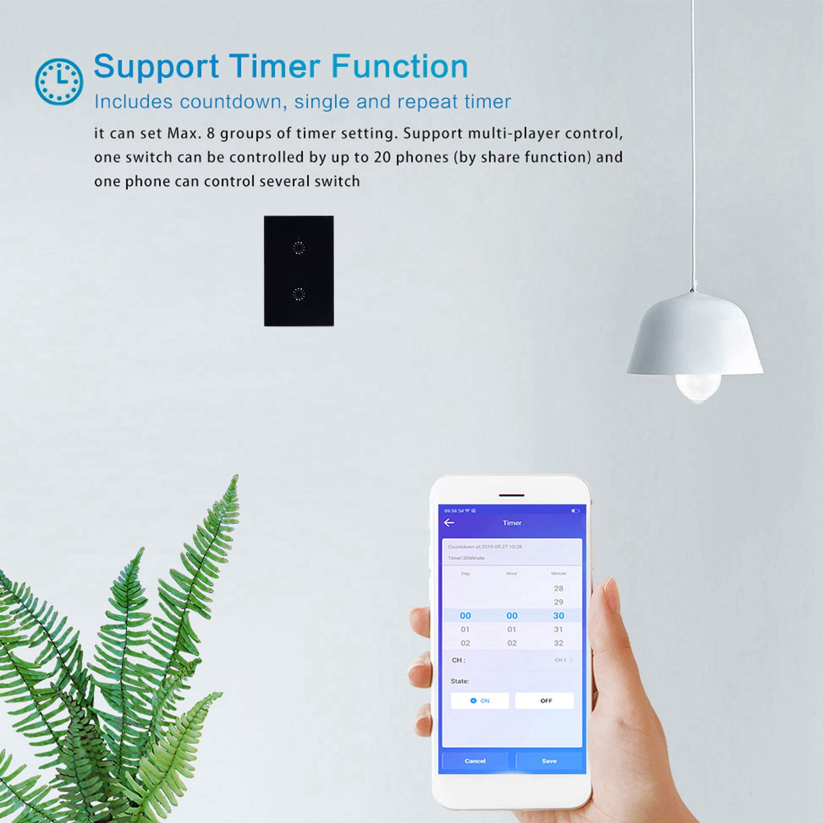 Inteligentny włącznik światła LED Wall Touch 2-krotny dla Alexa Inteligentna kontrola aplikacji głosowej AC 95-250 V (Czarna osłona 2-kierunkowa (2031008))