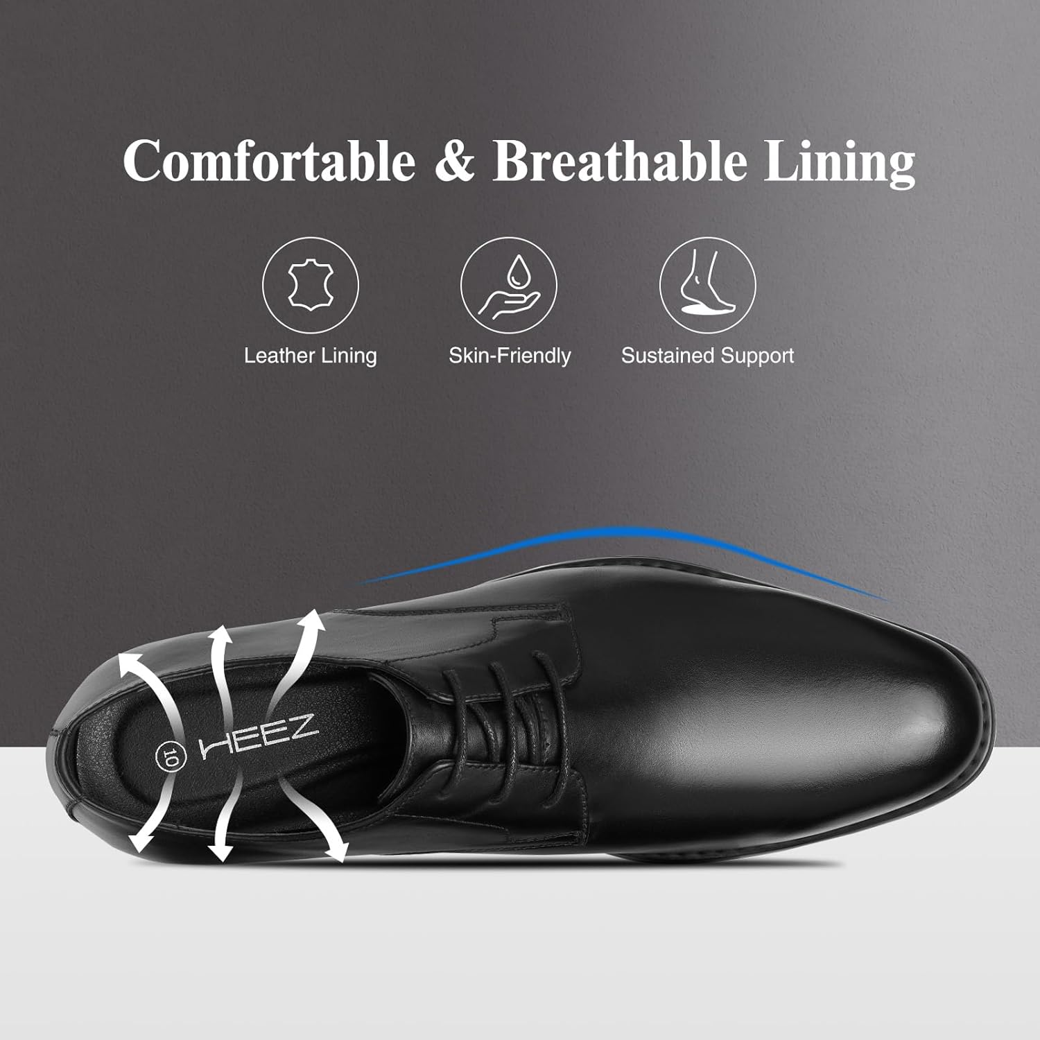 HEEZ Men's Dress Shoes Genuine Leather, Wingtip Oxford for Men Non Slip, Lace up Plain Toe Derby Dress Shoes for Formal, Business, Wedding, Office - Image 4