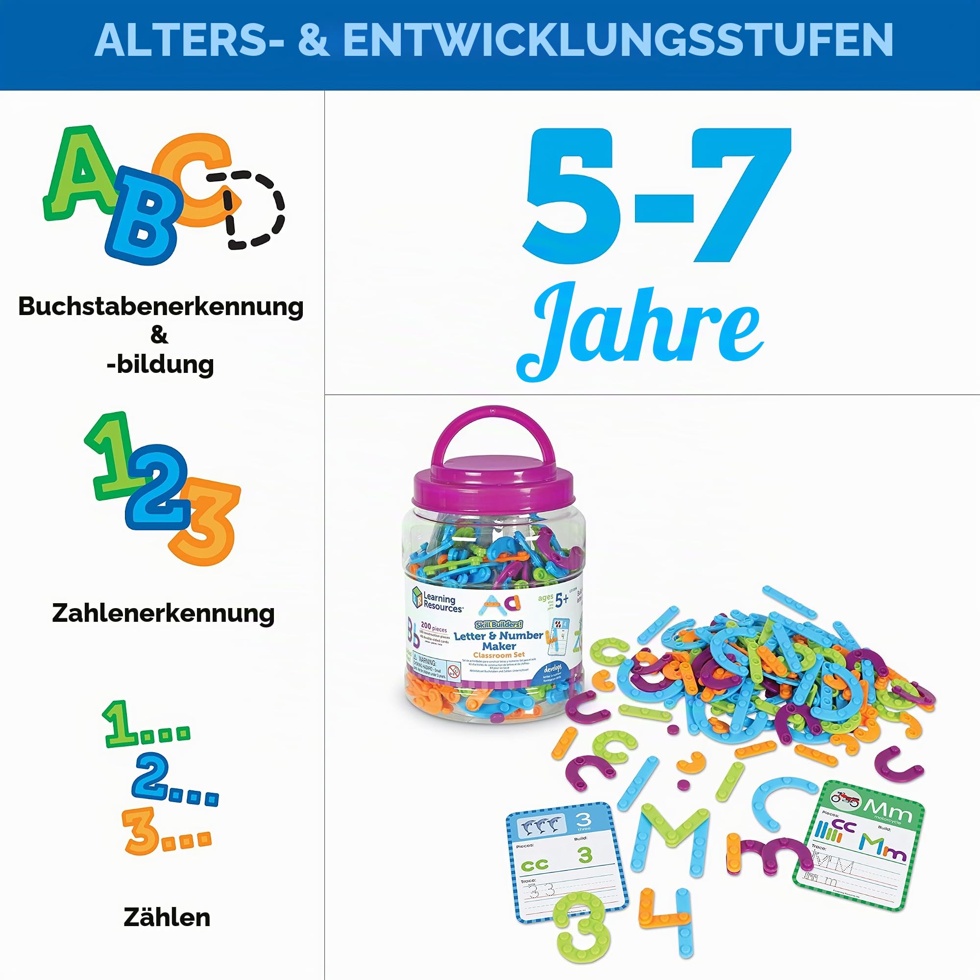 Learning Resources Skill Builders Spielend Lernen – Buchstaben- u. Zahlenfabrik, Klassenzimmer- Zählen, Alphabet, Zahlenkenntnisse, Unterrichtsmaterial für Schulen, Buchstaben und Zahlen, 5+