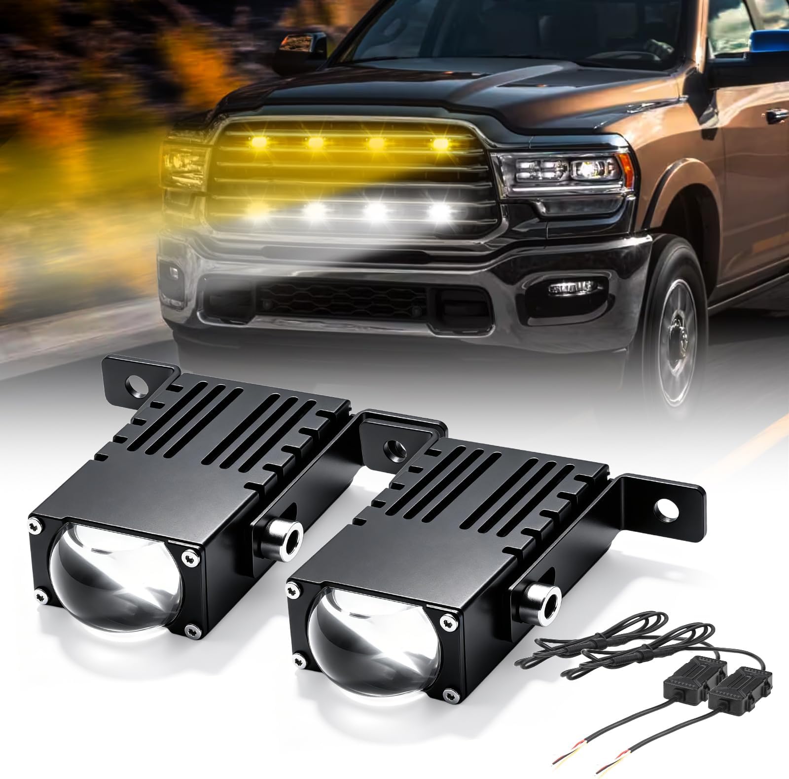 Super Bright Driving Lights, Mini Projector Fog Lights for Car/Truck/Offroad/UTV/ATV/Motorcycle, Slim LED Bar, Hi-Lo Beam, White/Yellow
