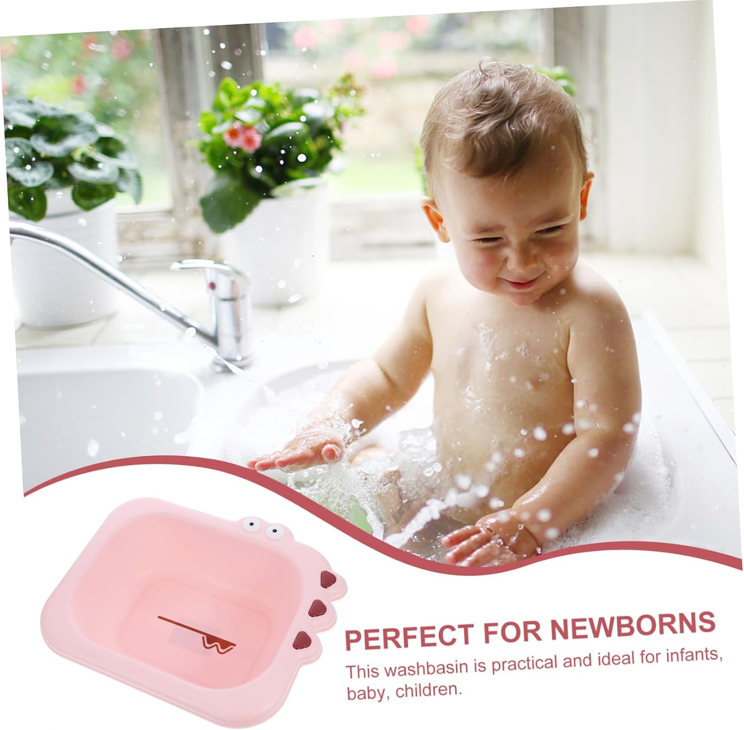 Portable Cartoon Washbasin with Smooth Rounded Edges Spacious Wash Basin for Newborns for Washing Face Hands Feet and Diaper Area Pink Household Supply