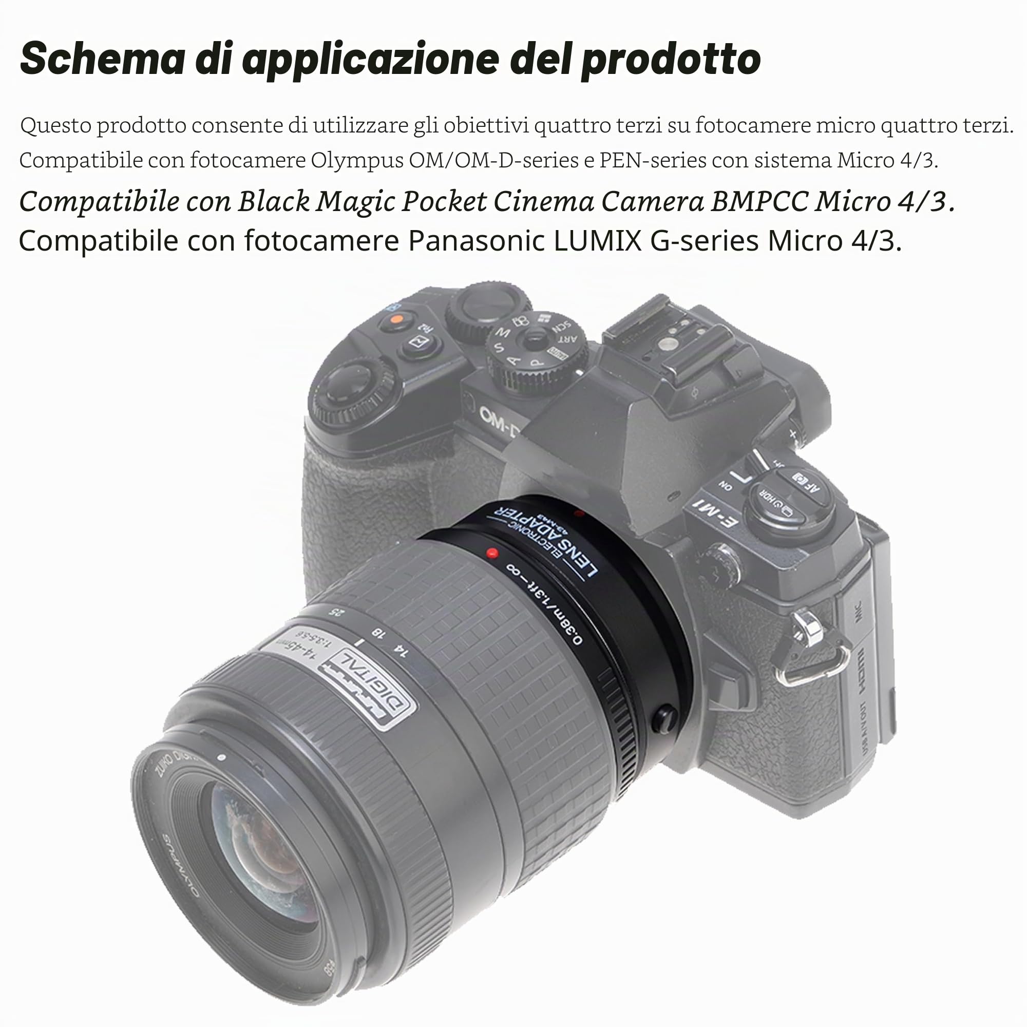 FOTGA Aggiorna Anello adattatore elettronico AF autofocus per obiettivi 4/3 su Micro Quattro Terzi (MFT, M4/3) per Olympus Pen & per fotocamera Panasonic Lumix DMW-MA1 MMF-2 MMF-3