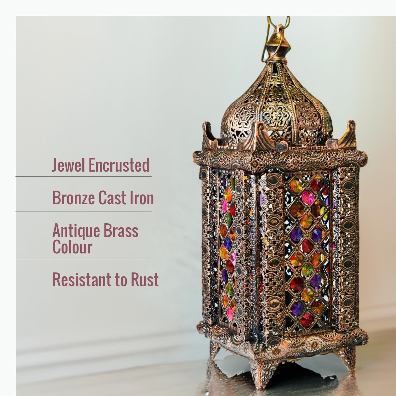 Turkish Lamp- Mosaic Glass Table Lamp - Antique Brass Metal Body