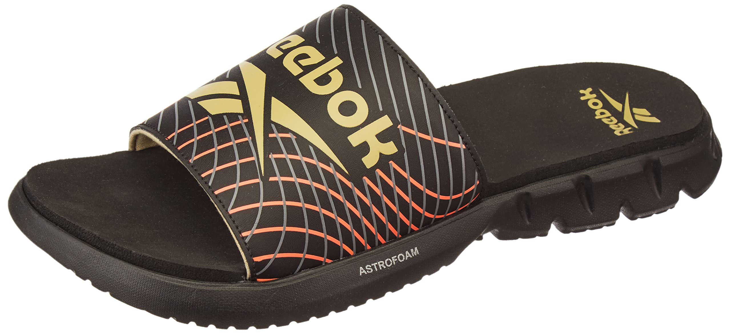 Reebok Men Textile/Synthetic troy slide Swim Slide BLACK/MATTE GOLD/FLAT GREY/ORANG UK-9 (B09N6M4F9P) Amazon Price History, Amazon Price Tracker