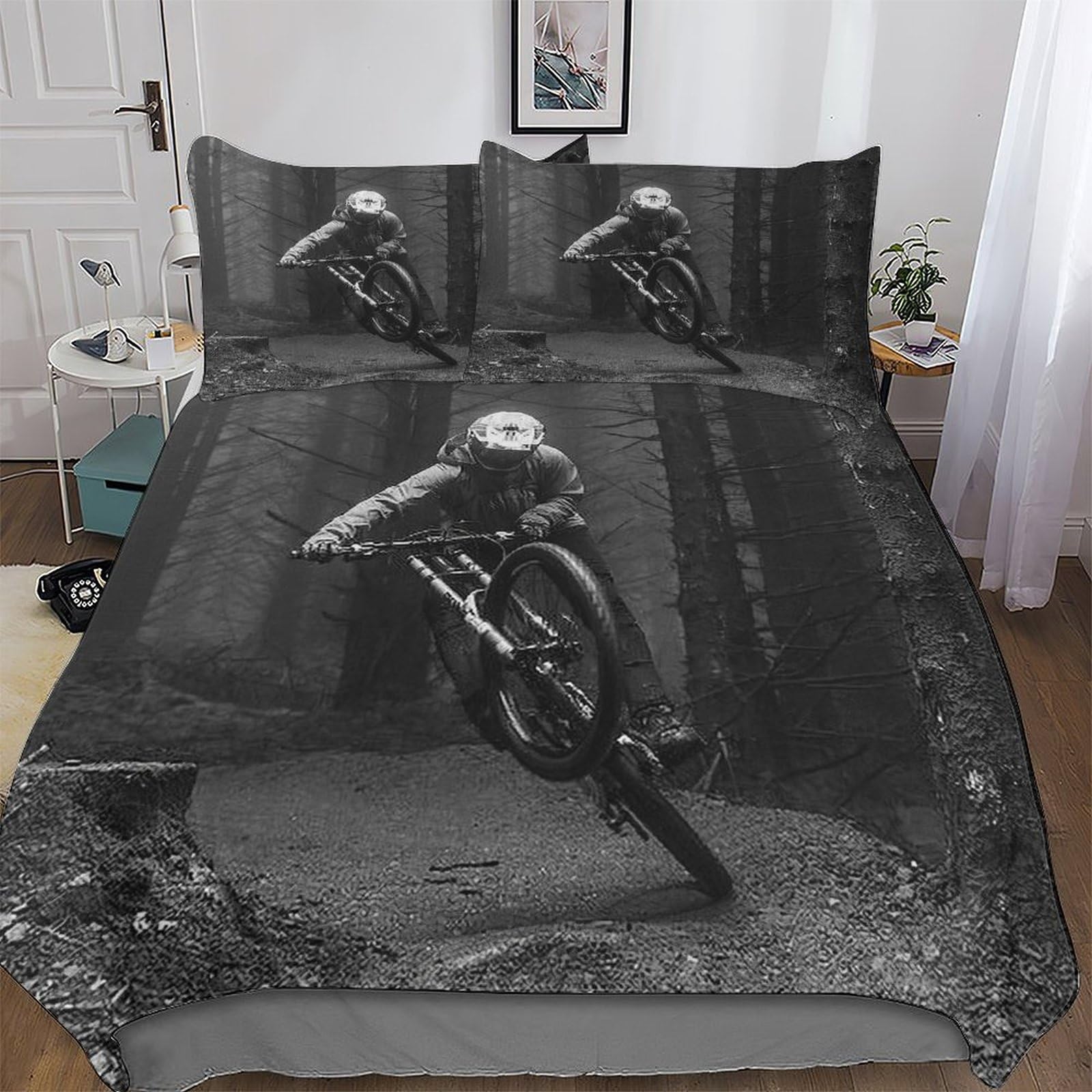 Pazzk Boys Mountain Bike-15 Mountain Bike Duvet Cover Set Microfibre Soft Quilt Covers 3 Pieces Hotel Quality Bedding Comforter Cover With Pillowcase For Girls And Teenagers Double (200X200cm)
