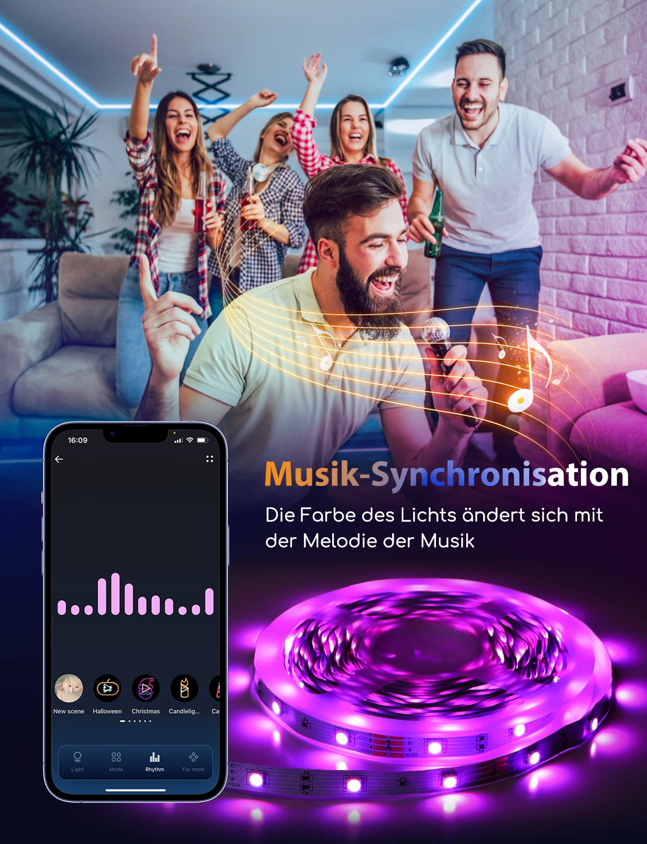 Aigostar LED Strip Alexa 15 m, RGB LED Streifen with 28-Button IR Fernbedienung, Compatible with Alexa/Google Home,Musik Sync, LED Lichtleiste for Party/Bar/Home/Bedroom/E-Sportraum, 48 W