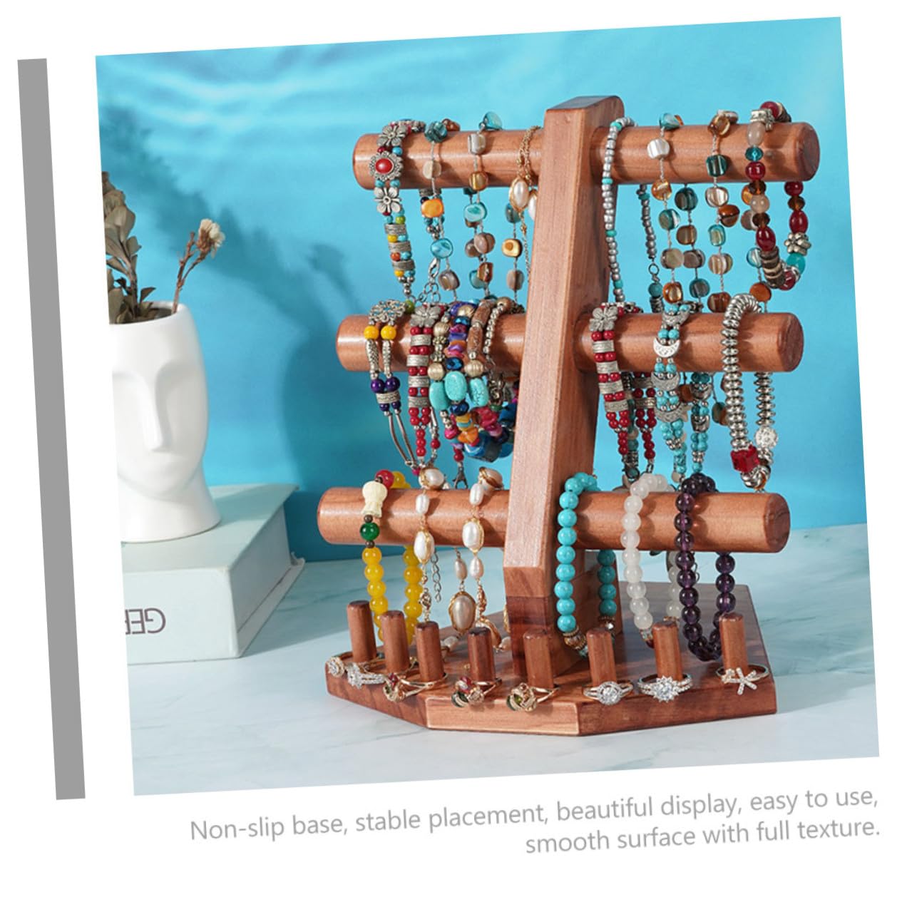 VICASKY Multifunktionaler Schmuckständer aus Holz Vintage Schmuckdisplay für Uhren Armbänder Ringe Elegante Schmuckaufbewahrung und Organizer für Zuhause und Laden