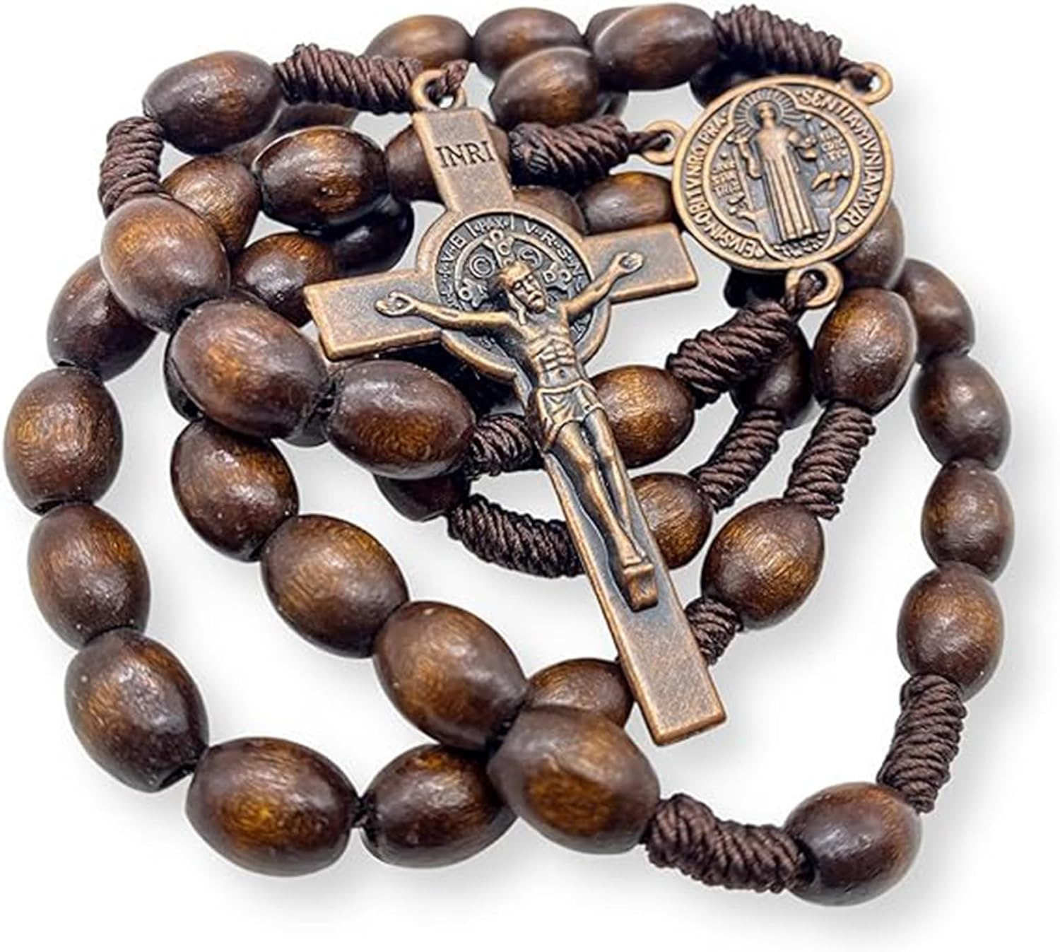 10mm Rosary Catholic Rosary Beads Hand Woven Rosary Necklace Prayer Beads Cross Necklace St. Christopher Center and Cross Pendant Rosary Bead Necklace Women Men - Image 5