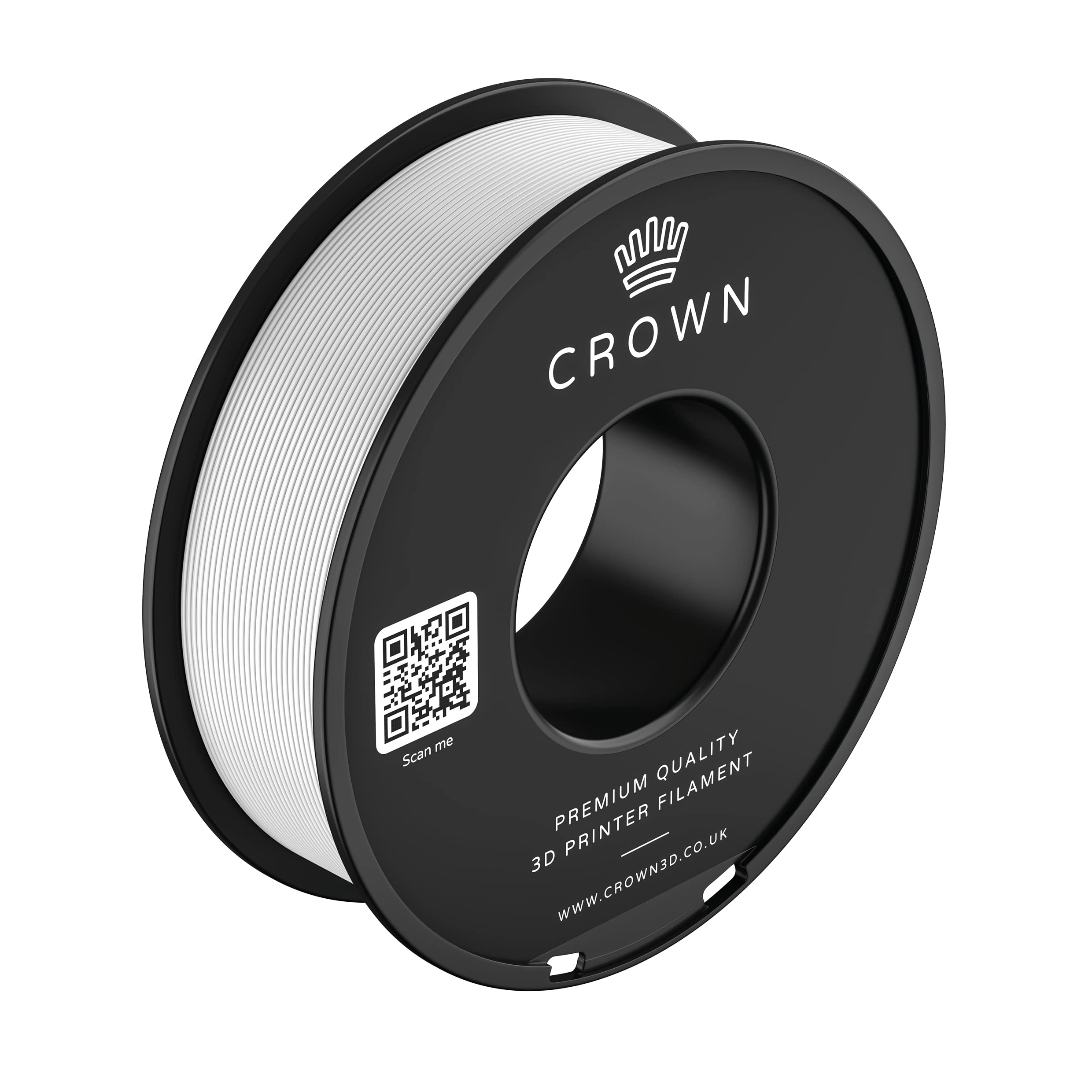 Crown 3D | PLA 3D Printer Filament 1.75mm, High Precision, Dimensional Accuracy ±0.02mm, 1kg Spool (2.2lbs) for 3D Printers & 3D Pens, Vacuum Packaging (White)
