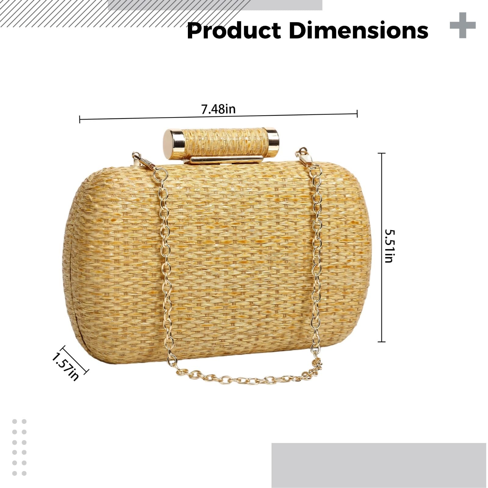 Pochette in paglia da donna, borsa da sera intrecciata con catena dorata e tracolla staccabile, borsa a tracolla marrone fatta a mano per matrimoni e feste, accessorio estivo versatile