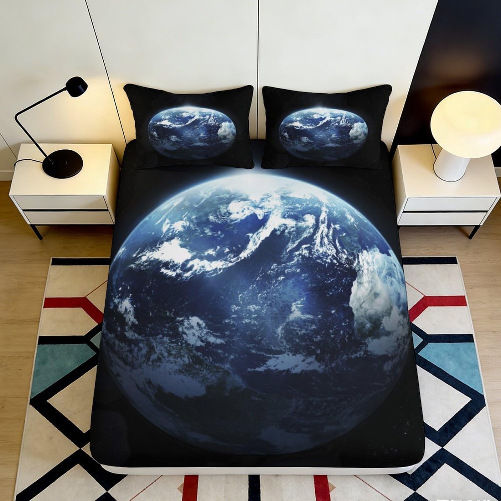 3D Printed Earth View Fitted Sheet Microfiber Soft Durable Space Planet Bed Cover for Bedroom Dorm Mattress Protection Decor 90x200x25cm