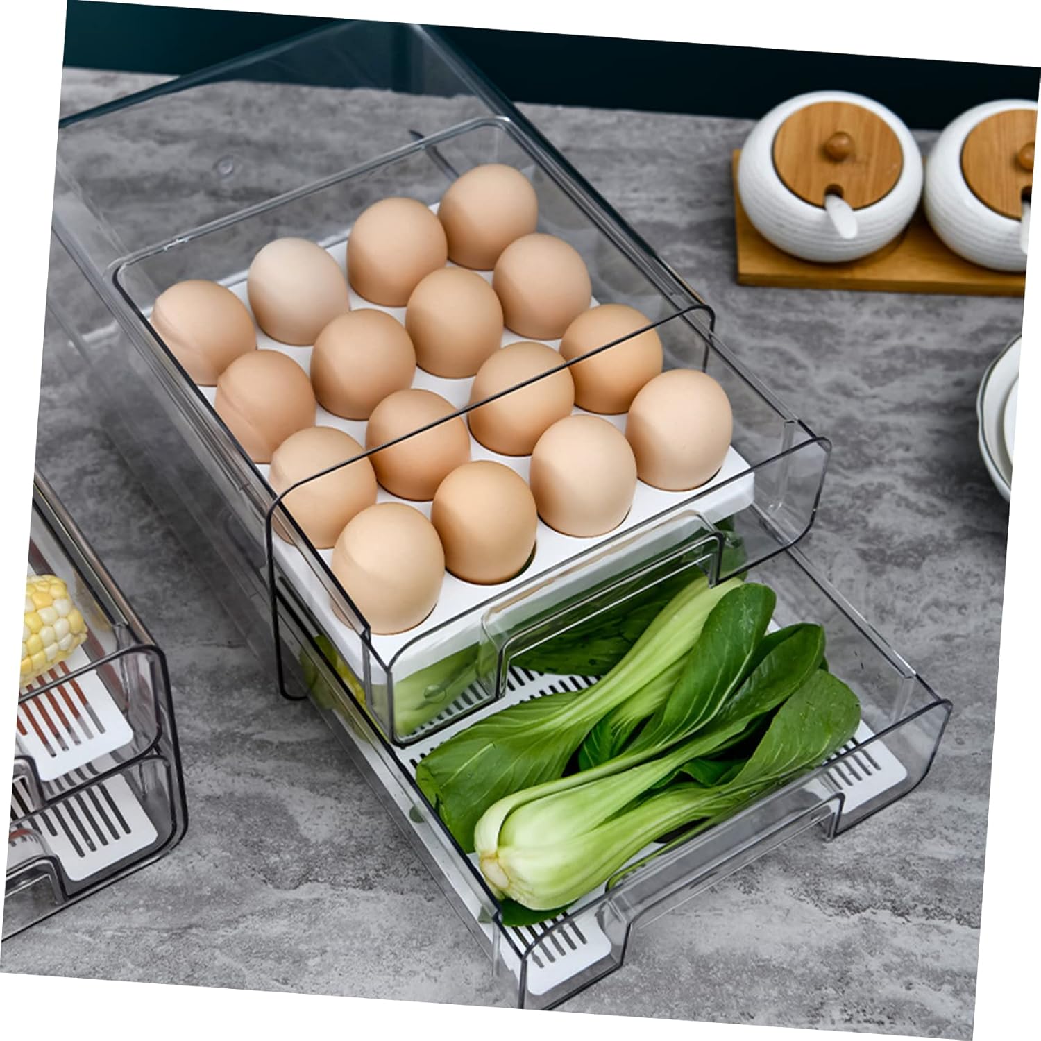 PRETYZOOM Fridge Turntable Organizer Egg Holder Kitchen Storage Bins for Fridge Fruit Containers for and Kitchen
