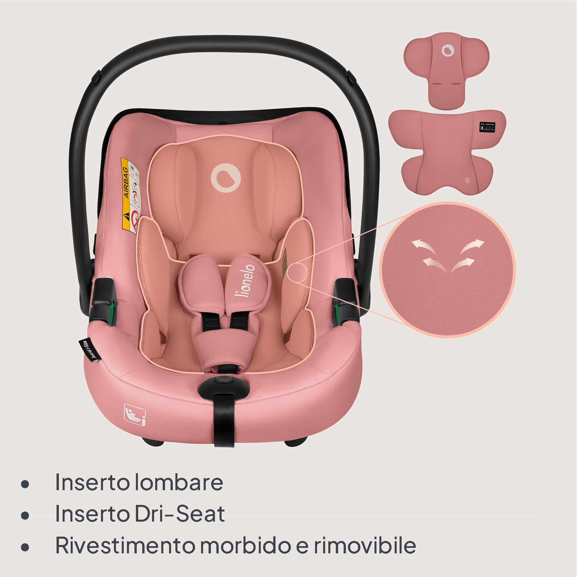 LIONELO ASTRID I-size SET Seggiolino Auto per Bambini con Base 40-87 cm Ovetto per Neonati Montaggio ISOFIX, Cinture di Sicurezza a 3 Punti Protezione Laterale, Inserto Dri-Seat, i-Size R129