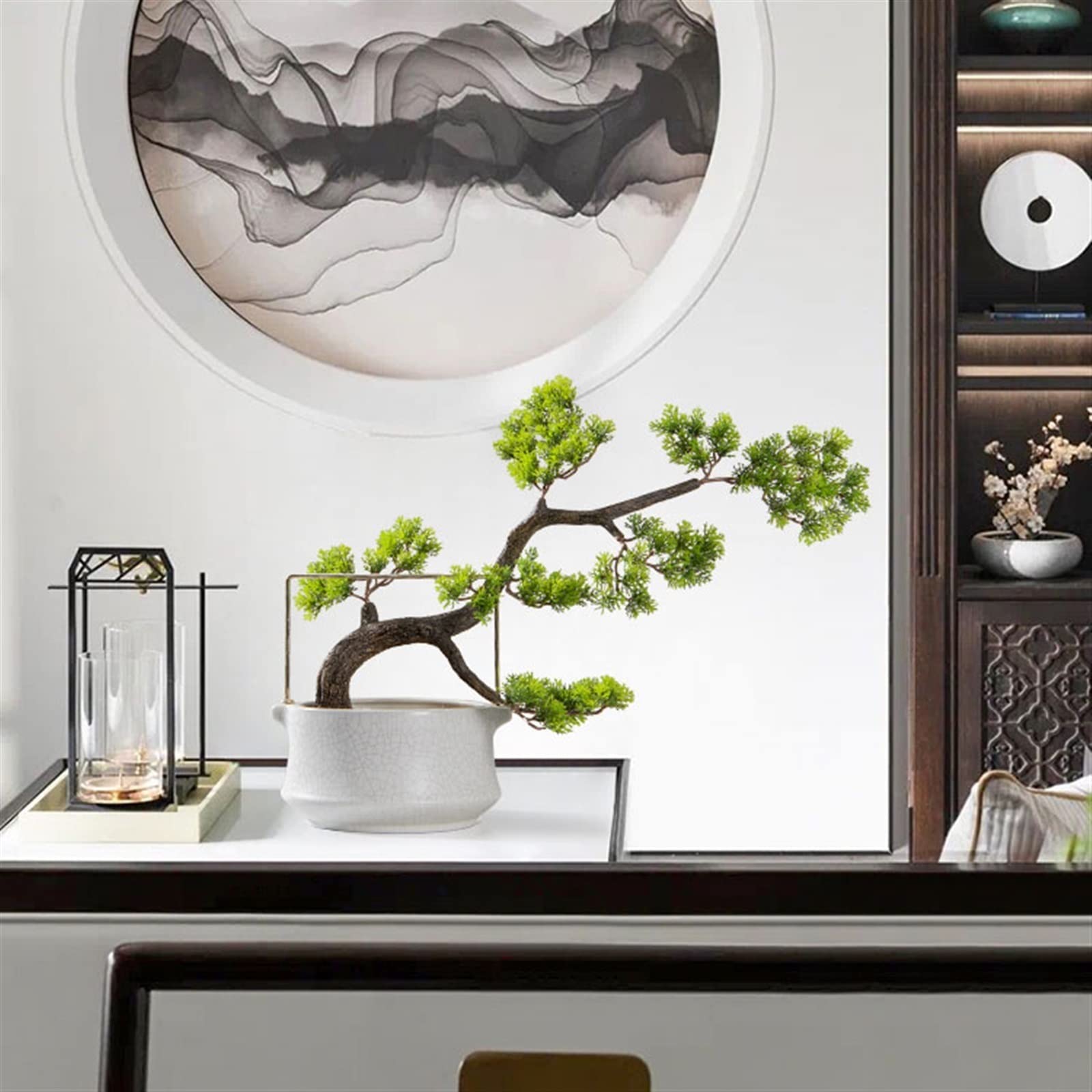 Sztuczne rośliny domowe sztuczne rośliny sztuczne drzewo bonsai ceramiczna okrągła doniczka stół do salonu dekoracja wnętrz symulacja sosna przywitaj gości