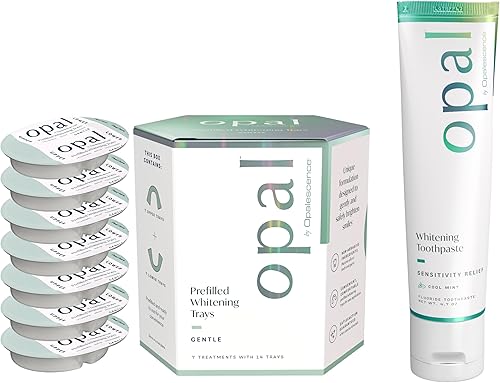 Opal by Opalescence Go - (7 tratamientos) Bandejas blanqueadoras de dientes precargadas suaves con pasta dental Sensivity 4.7 oz - Peróxido de