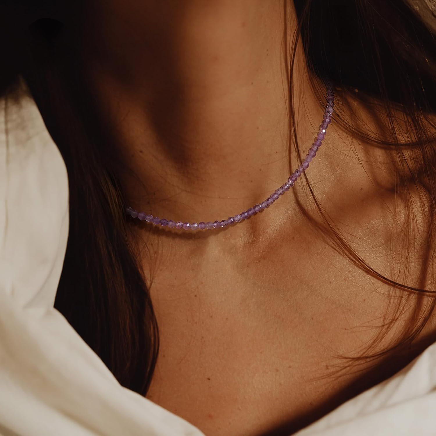 Raicegs Gemstone Beaded Necklace Crystal Choker Necklace for Women 3mm Natural Stone Beads Handmade Jewelry Gift for Women - Image 2