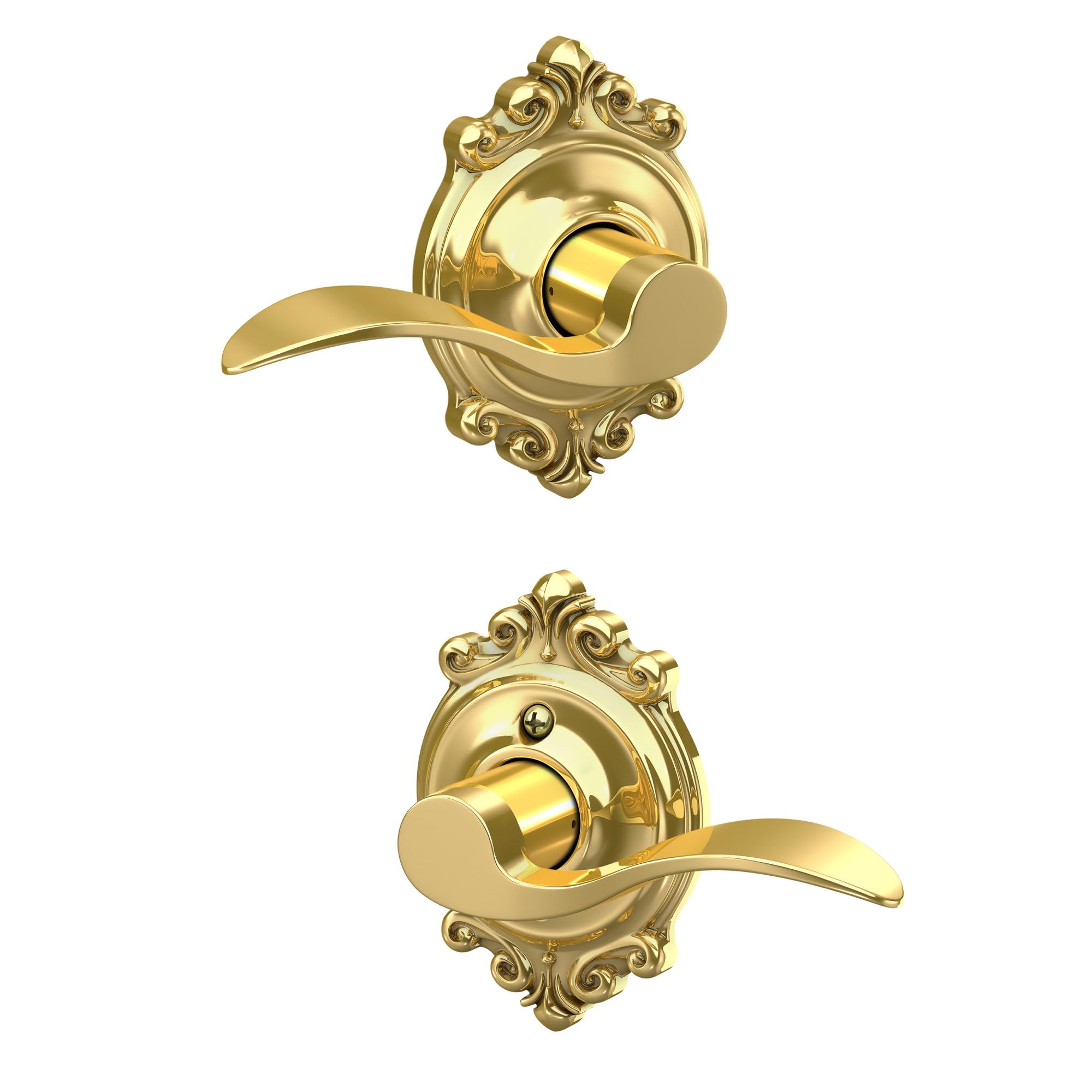 Schlage Accent Hall/Closet Passage Door Handle, Reversible, Bright Brass | Hall or closet lever door handle with no lock, Easy to install, Certified durability, Universal fit