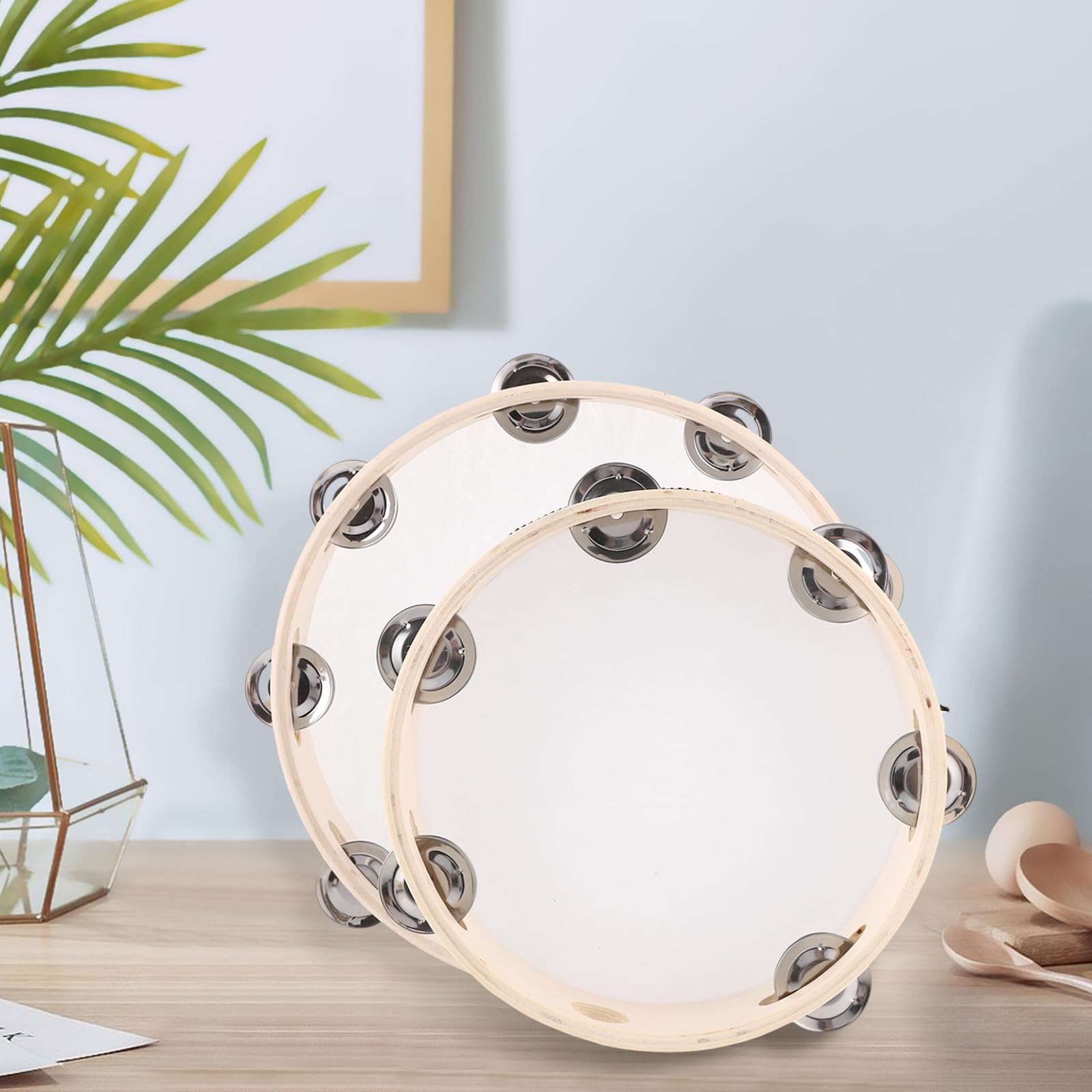 MIVIDE 4-Teilig Handtrommel mit Schlägel, Holz Tambourin, Handtrommel Set für Party, Leistungen(4zoll, 6zoll, 8zoll und 10zoll)